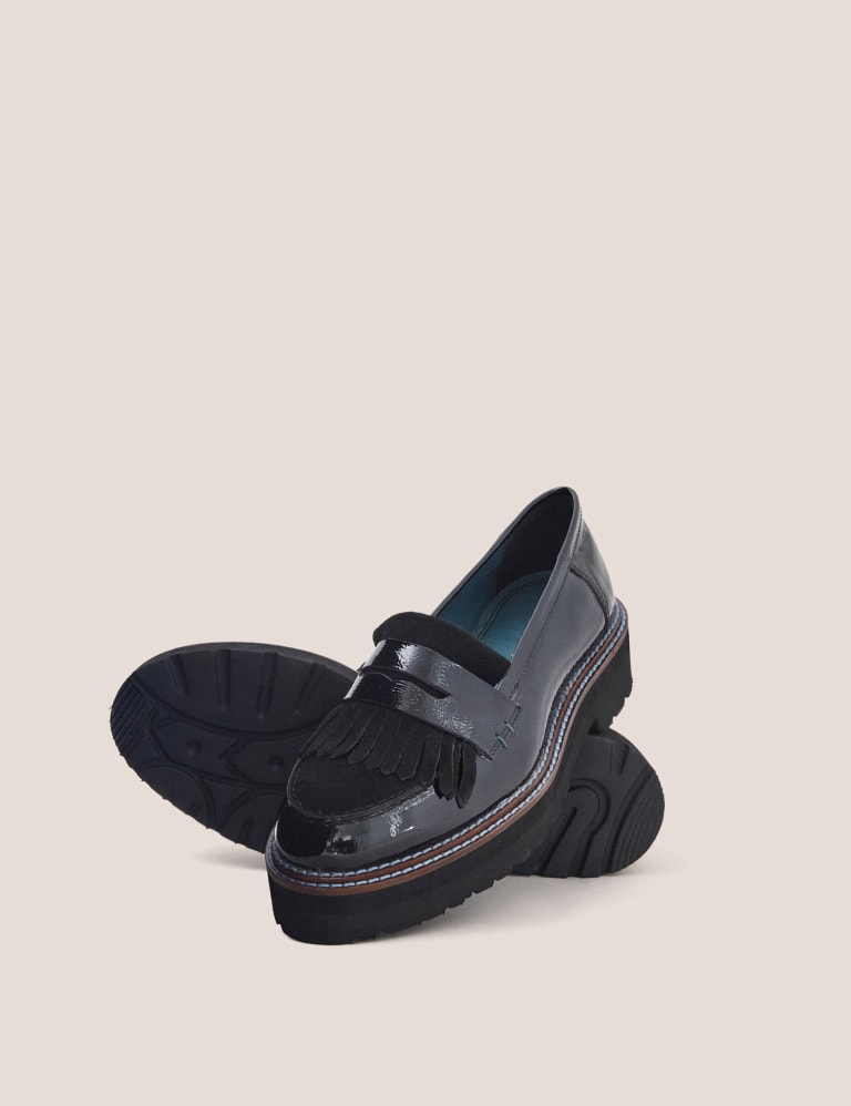 Leather Patent Slip On Block Heel Loafers 3 of 3