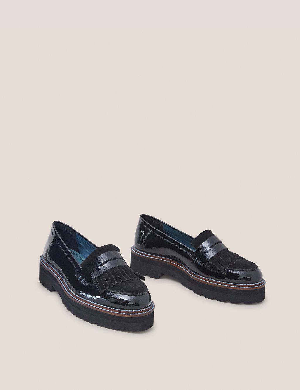 Leather Patent Slip On Block Heel Loafers 1 of 3