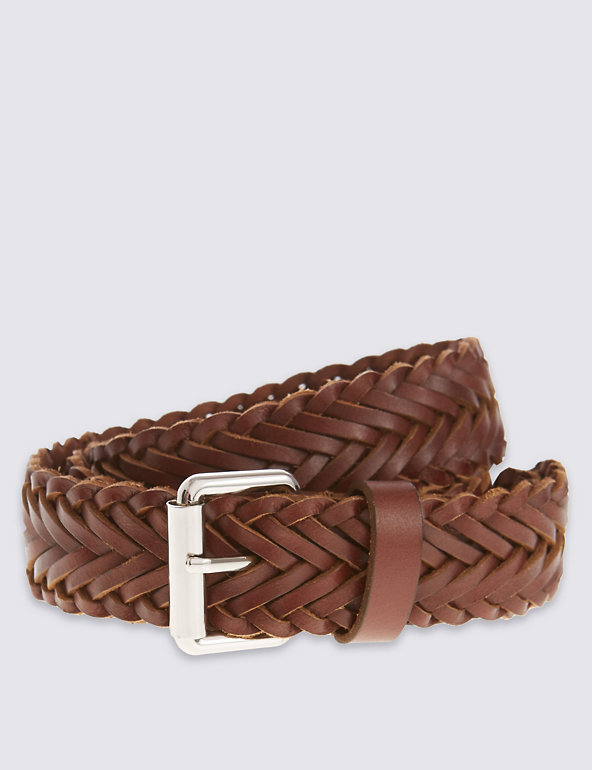 Leather Plaited Square Buckle Belt Image 1 of 1