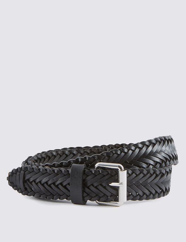 Leather Plaited Square Buckle Belt Image 1 of 2