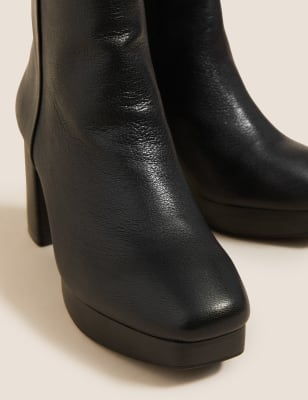 black leather platform ankle booties