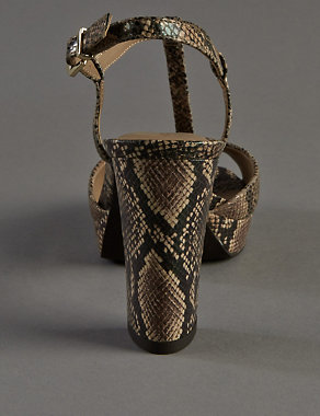 Leather Platform Faux Snakeskin Print T-Bar Sandals with Insolia® Image 2 of 5