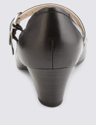 Leather Pleated Dolly Court Shoes Image 2 of 4