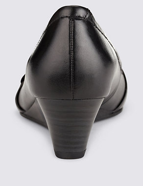 Leather Pleated Wedge Court Shoes Image 2 of 4
