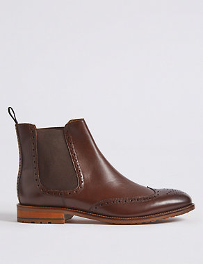 Leather Pull-on Brogue Boots Image 2 of 6