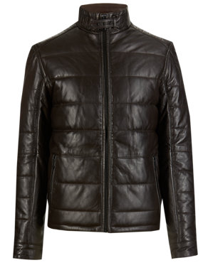 Leather Quilted Bomber Jacket Image 2 of 6