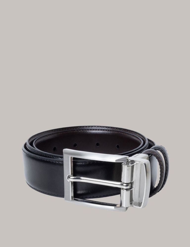 Leather Reversible Rectangular Buckle Belt 1 of 4