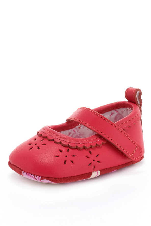 Leather Riptape Cut-Out Pram Shoes Image 1 of 1