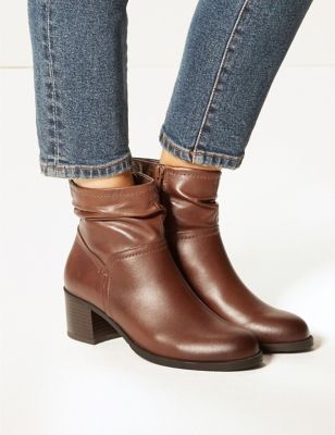 Leather Ruched Ankle Boots, M&S Collection