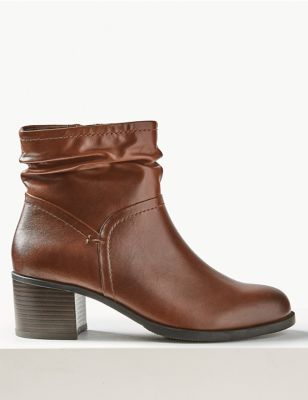Leather Ruched Ankle Boots, M&S Collection