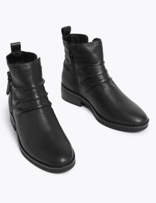 ruched leather ankle boots