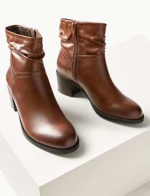 Leather Ruched Ankle Boots, M&S Collection