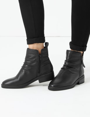 ruched leather ankle boots