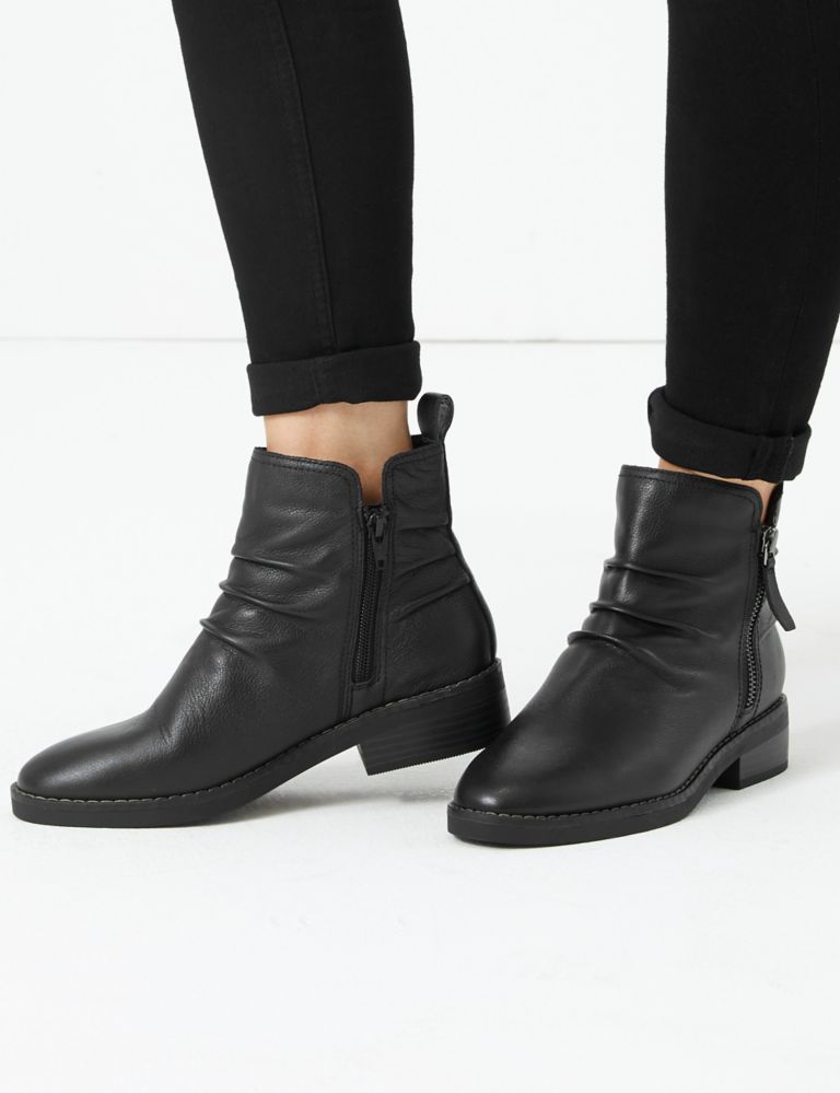 Leather Ruched Zip Ankle Boots 1 of 5