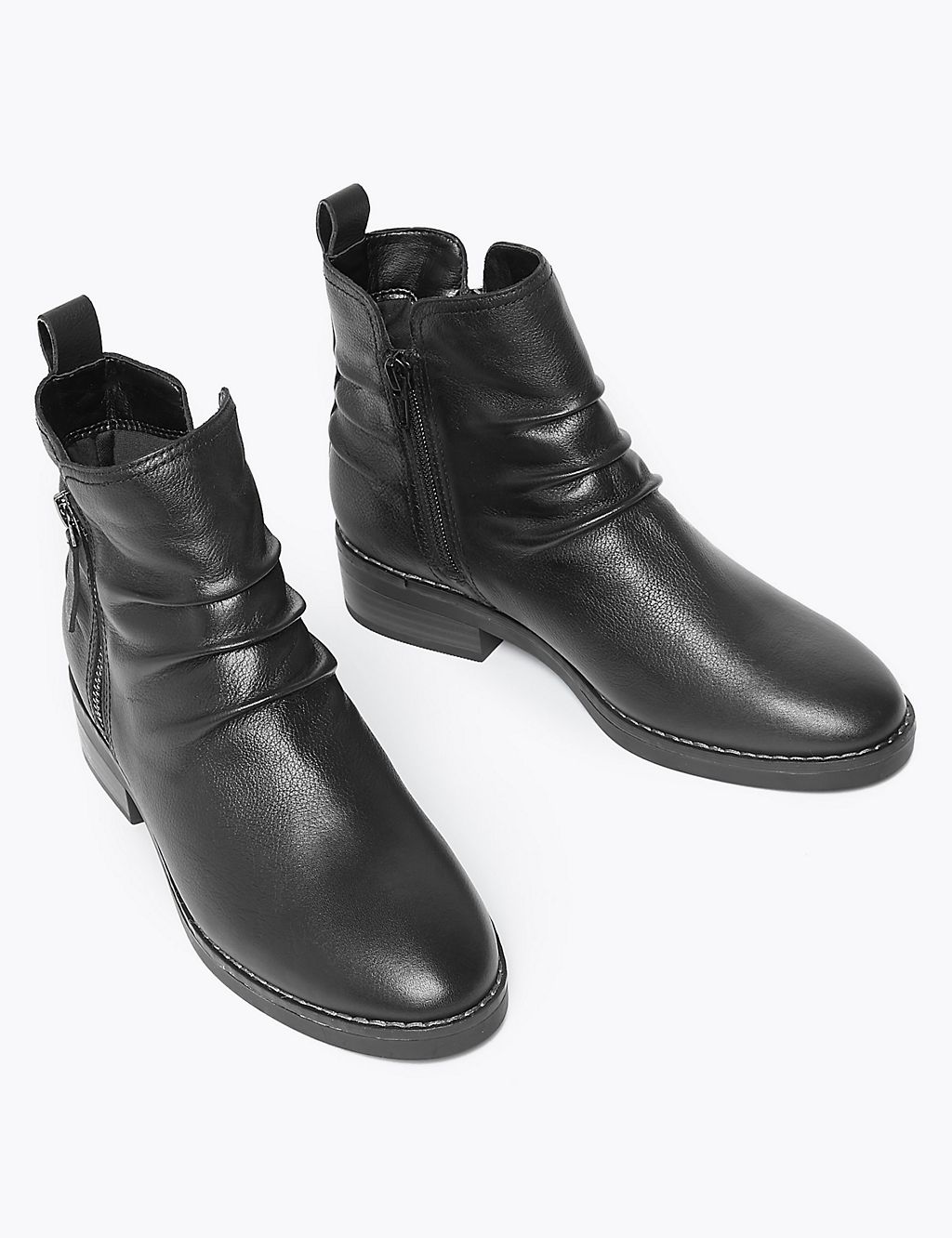 Leather Ruched Zip Ankle Boots 2 of 5