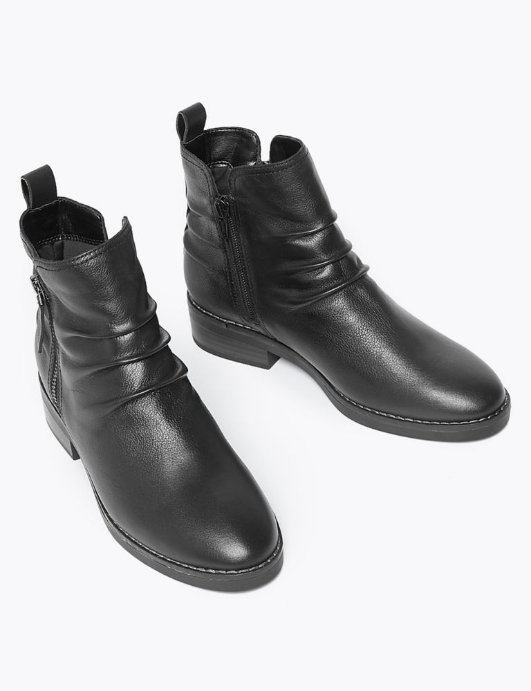 Leather Ruched Zip Ankle Boots 3 of 5