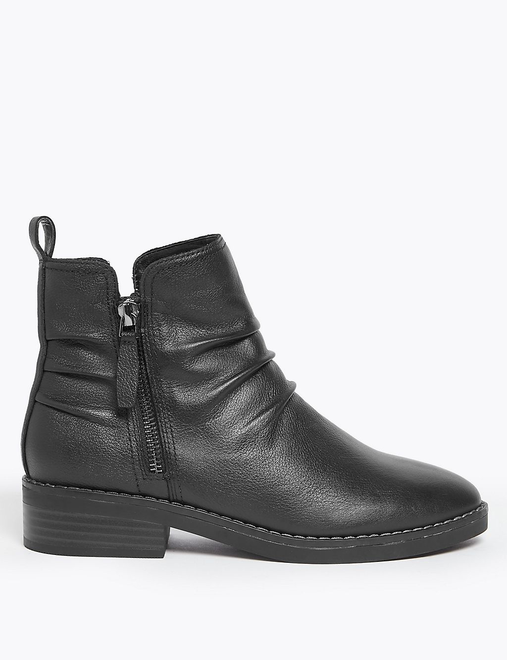 Leather Ruched Zip Ankle Boots 1 of 5