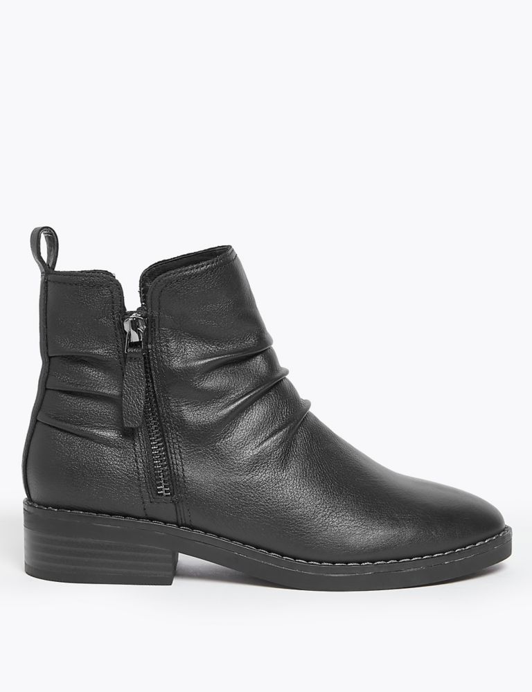 Leather Ruched Zip Ankle Boots 2 of 5