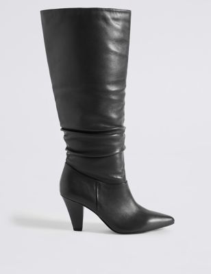 Leather Side Zip Knee Boots Image 2 of 5