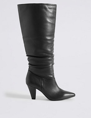 Leather Side Zip Knee Boots Image 2 of 5