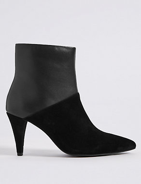 Leather Side Zip Pointed Ankle Boots Image 2 of 6