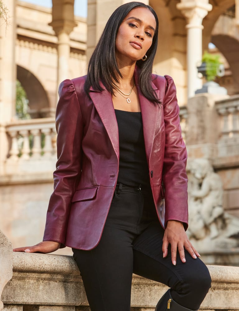 Blue leather blazer top