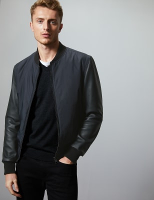 Black bomber 2025 jacket leather sleeves