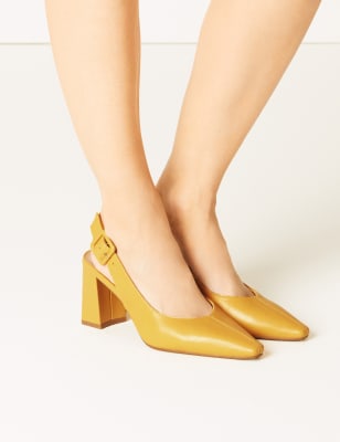 Leather Block Heel Slingback Shoes, M&S Collection