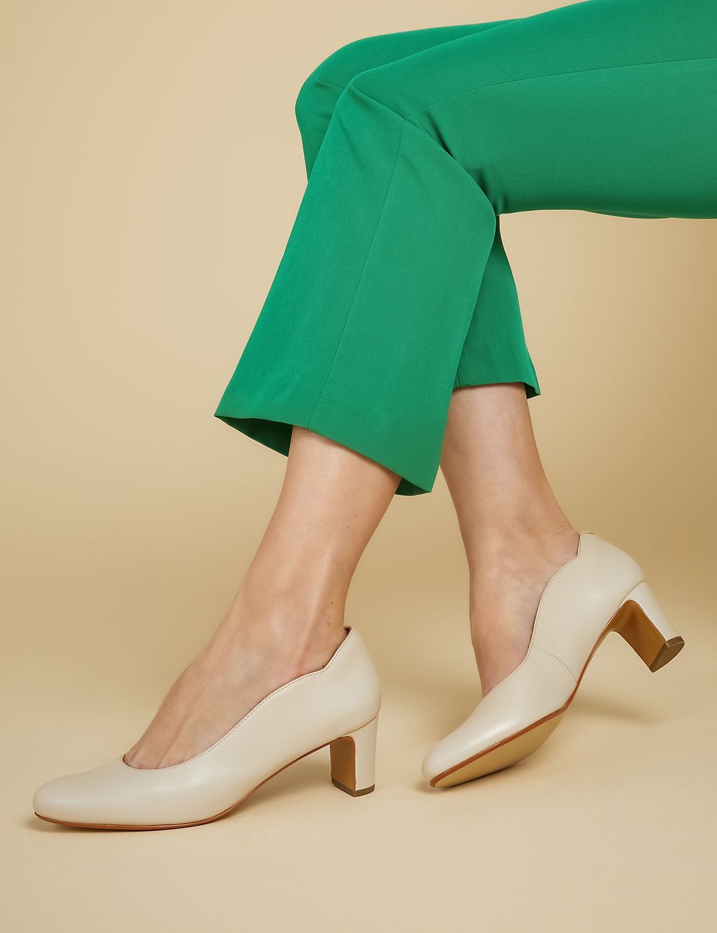 Leather Slip On Block Heel Court Shoes 2 of 7