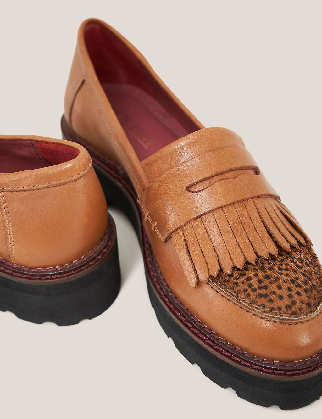 Leather Slip On Chunky Flatform Loafers 2 of 3