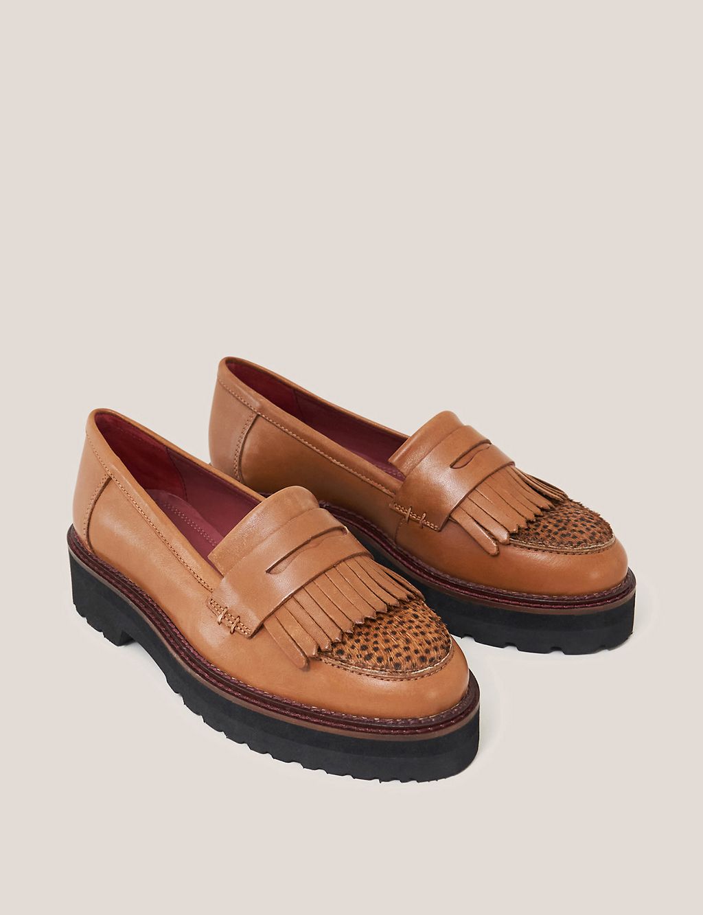Leather Slip On Chunky Flatform Loafers 1 of 3