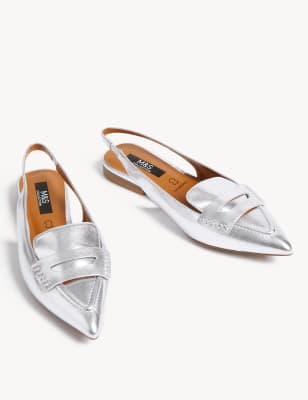 Silver flat outlet slingback shoes