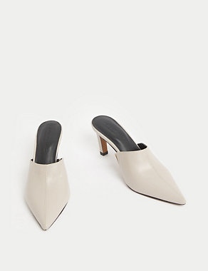 Leather Slip On Stiletto Heel Pointed Mules Image 2 of 3
