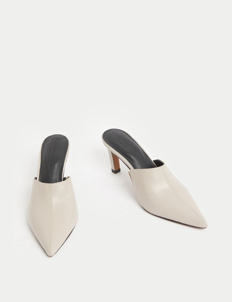 Leather Slip On Stiletto Heel Pointed Mules 2 of 3