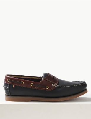 leather slip on boat shoes