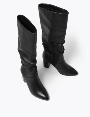 Leather slouch hot sale boots with heel