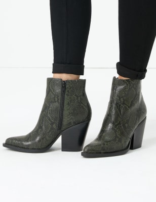 snake print western ankle boots