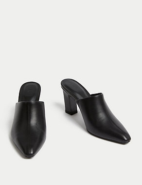 Leather Statement Heel Pointed Mules Image 2 of 3