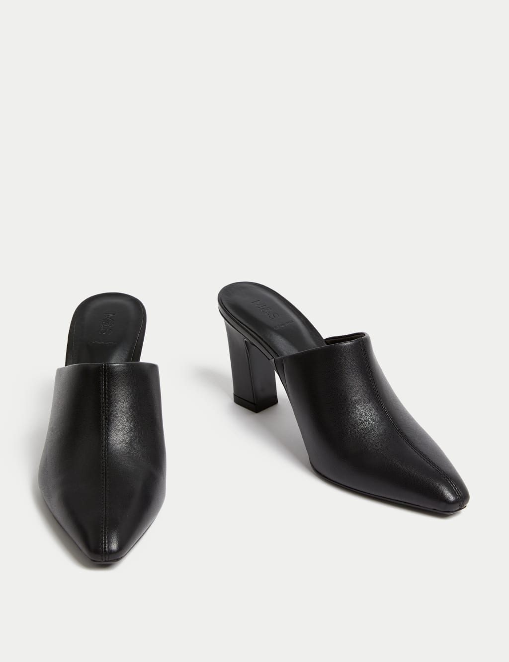 Leather Statement Heel Pointed Mules M S Collection M S