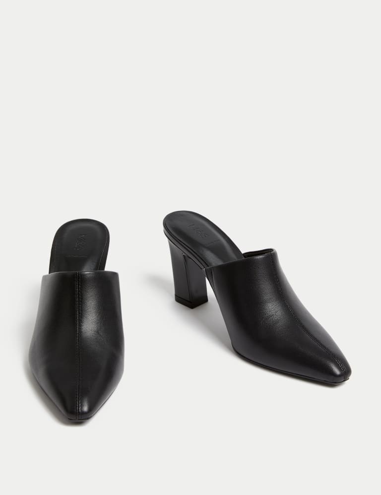Black leather cheap heeled mules