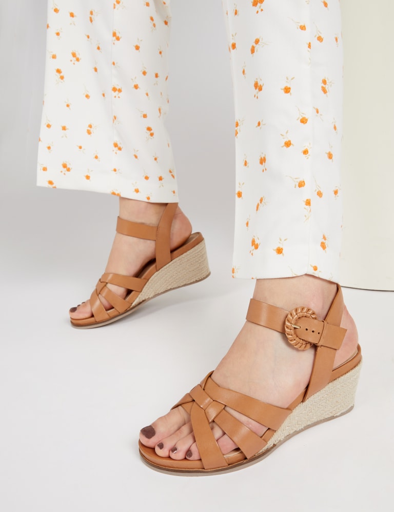 Leather Strappy Wedge Sandals