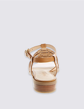 Leather Strippy Flat Sandals Image 2 of 5