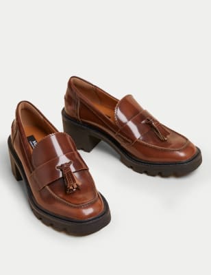 Mid block outlet heel loafers