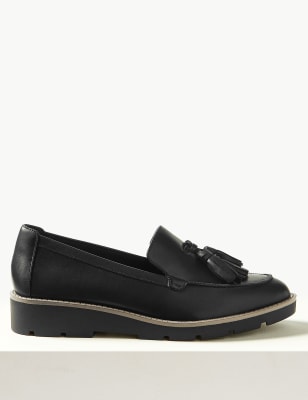 Leather Tassel Flatform Loafers Image 2 of 5