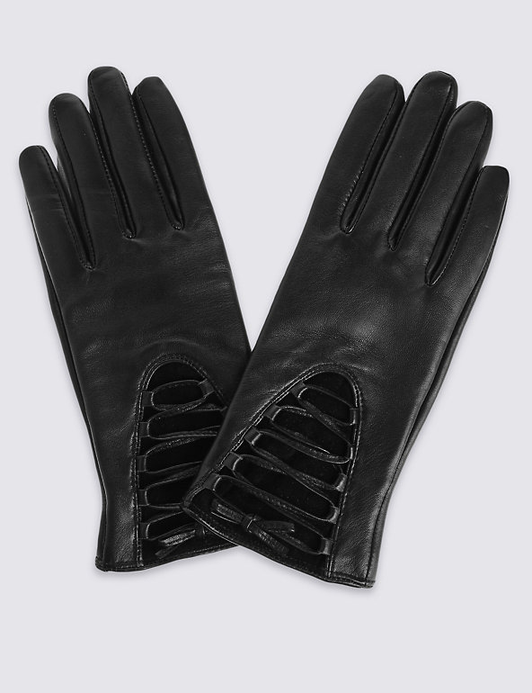 Leather Tie & Bow Gloves Image 1 of 2