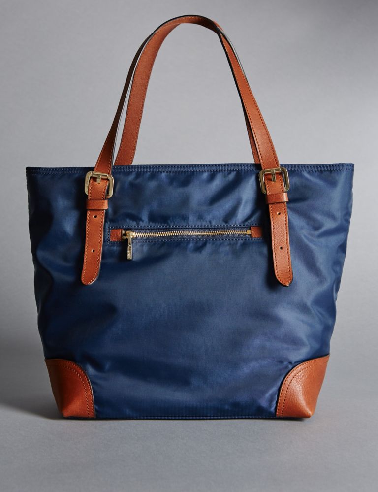 Leather Trim Double Handle Small Tote Bag 1 of 7
