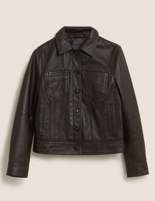 black leather trucker jacket