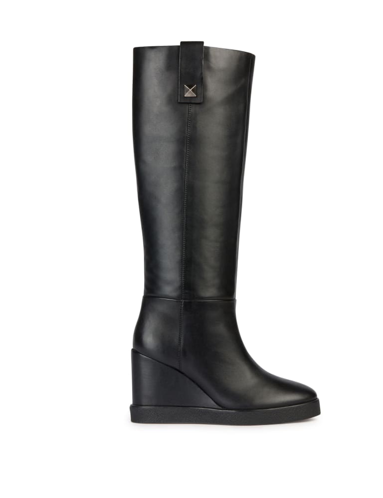 Wedge knee high cheap boots leather