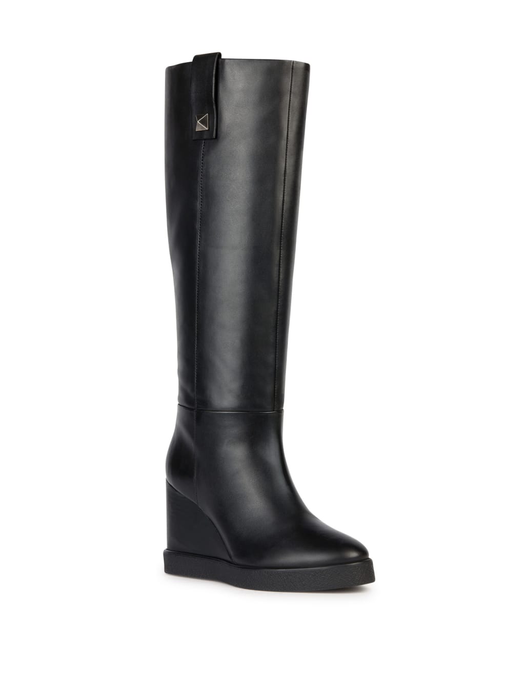 Black knee high deals boots with wedge heel