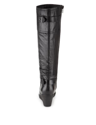 Leather Wedge Heel Knee Boots with Stretch Zip | Footglove™ | M&S